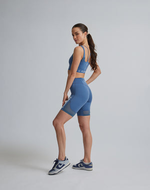 CRONOS WOMEN SPORTS MESH SHORT LEGGINGS【BLUE】