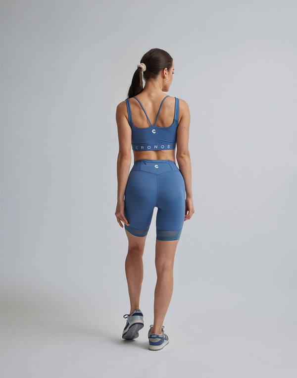 CRONOS WOMEN SPORTS MESH SHORT LEGGINGS【BLUE】