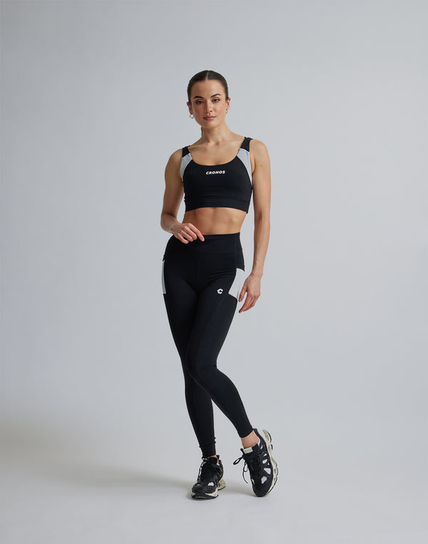 CRONOS WOMEN SPORTS MESH BRA【BLACK×WHITE】