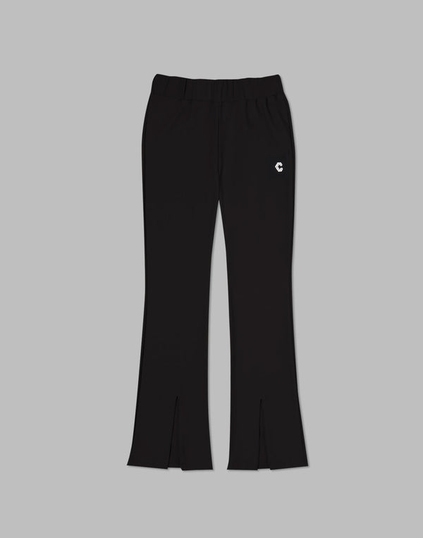 CRONOS WOMEN RIB HIGH RISE SLIT PANTS【BLACK】