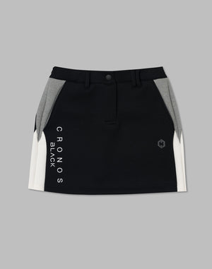 CRONOS BLACK COLOR-BLOCK DESIGN SKIRT【BLACK】