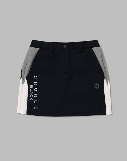 CRONOS BLACK COLOR-BLOCK DESIGN SKIRT【BLACK】