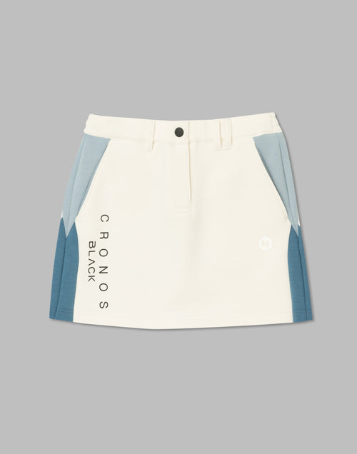 CRONOS BLACK COLOR-BLOCK DESIGN SKIRT【WHITE】