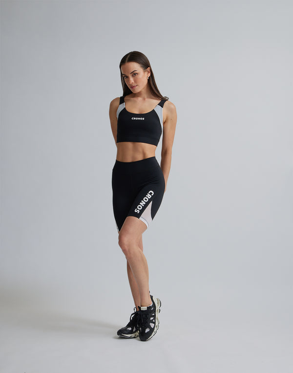 CRONOS WOMEN SPORTS MESH BRA【BLACK×WHITE】