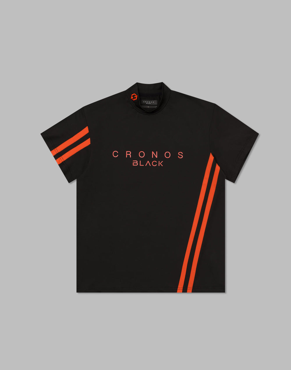CRONOS 黑色立領短袖襯衫 [黑×紅]