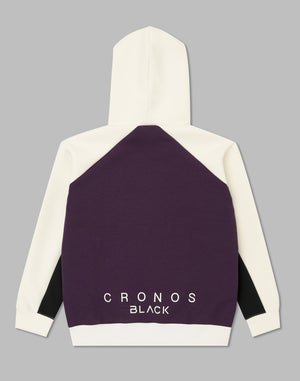 CRONOS BLACK COLOR-BLOCK DESIGN HOODIE【PURPLE】