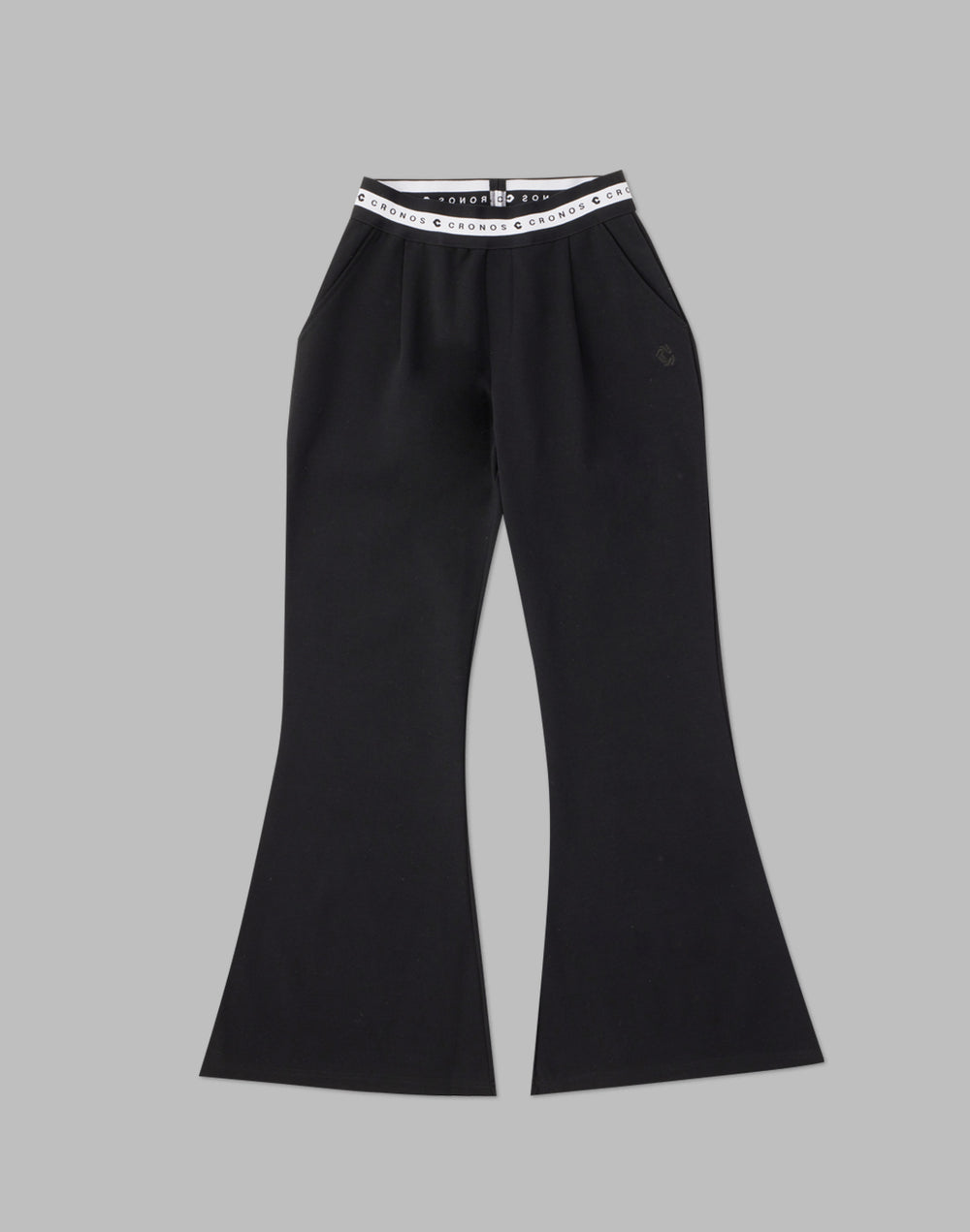 CRONOS WOMEN CALF LOGO FLARE PANTS【BLACK】
