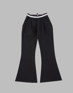 CRONOS WOMEN CALF LOGO FLARE PANTS【BLACK】