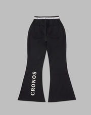 CRONOS WOMEN CALF LOGO FLARE PANTS【BLACK】