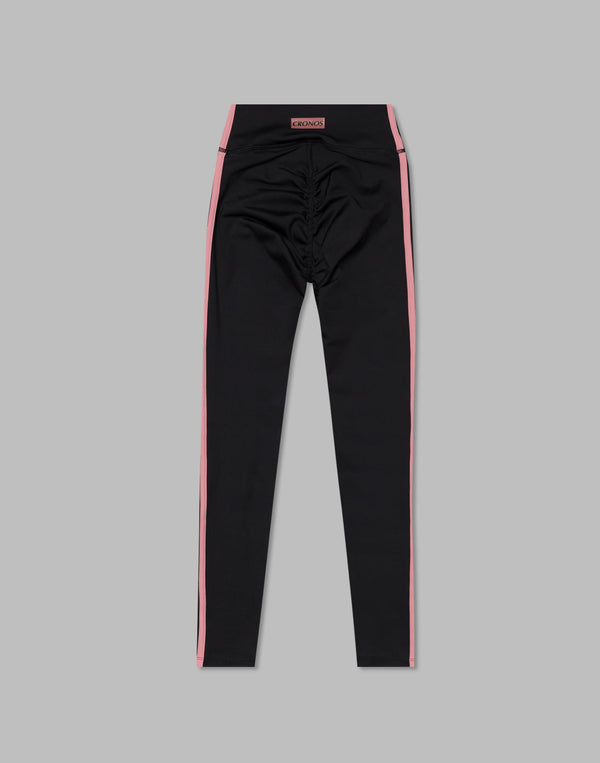 CRONOS WOMEN DOUBLE STRIPES LEGGINGS【BLACK×PINK】