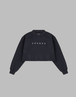 CRONOS WOMEN HIGH NECK SHORT SWEAT TOP [BLACK]