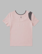 CRONOS WOMEN DESIGN RIB T-SHIRTS【PINK】