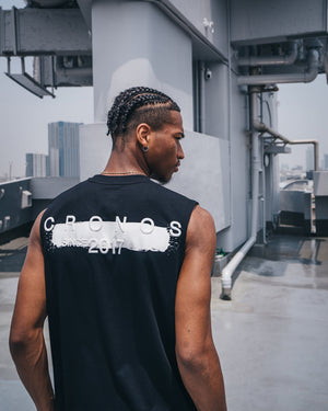 CRONOS Grunge Paint Stroke  over size　sleeveless【BLACK】