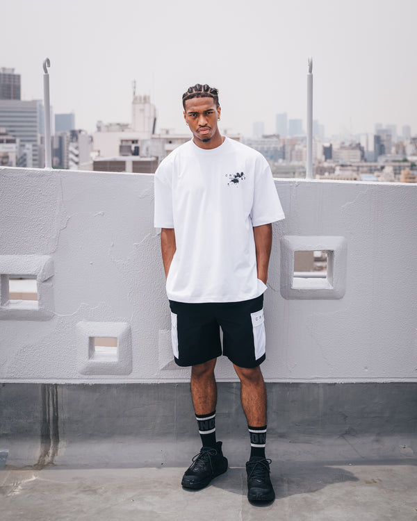 CRONOS Contrast Pocket Stretch Cargo Shorts [BLACK×WHITE]