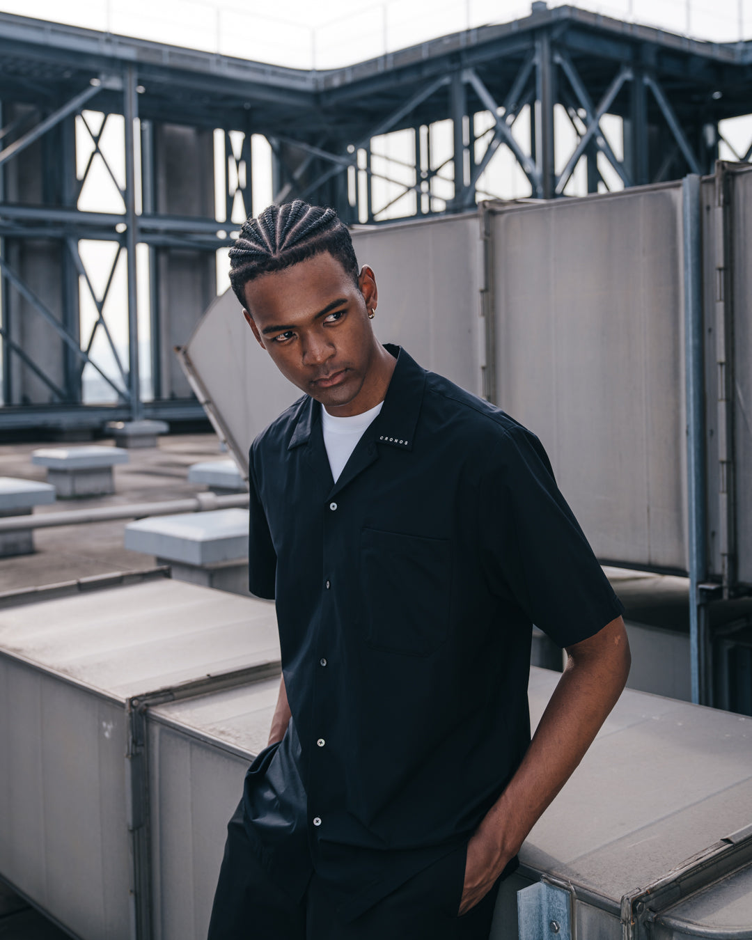 CRONOS Open Collar Short Sleeve Shirt【BLACK】 – クロノス