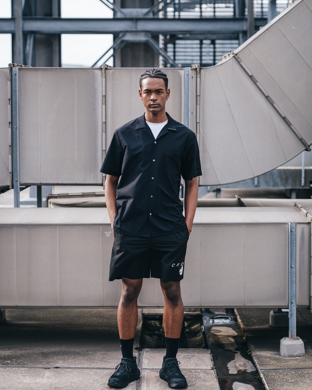 CRONOS Open Collar Short Sleeve Shirt【BLACK】 – クロノス CRONOS Open Collar Short Sleeve Shirt【BLACK】 – クロノス
