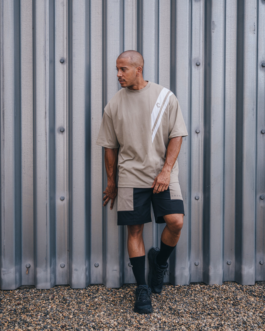 CRONOS FUSED CARGO SHORTS【BLACK×GREIGE】