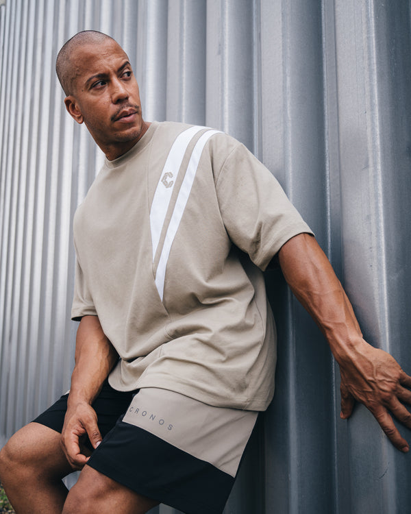 CRONOS SWITCHING OVERSIZE TEE【GREIGE】
