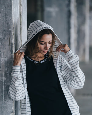 CRONOS WOMEN Shiny Wide Rib Hoodie [WHITE]