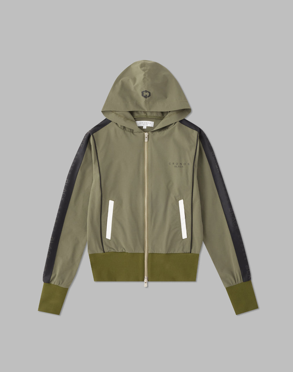 CRONOS BLACK SIDE LINE BRAKER HOODIE [OLIVE]