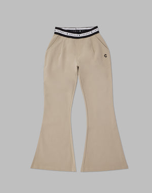 CRONOS WOMEN CALF LOGO FLARE PANTS【BEIGE】