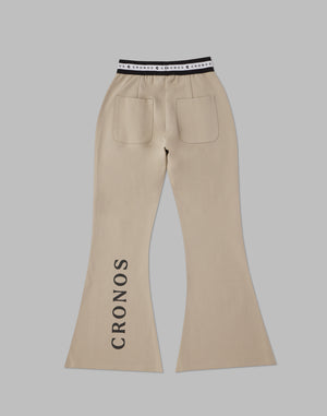 CRONOS WOMEN CALF LOGO FLARE PANTS【BEIGE】