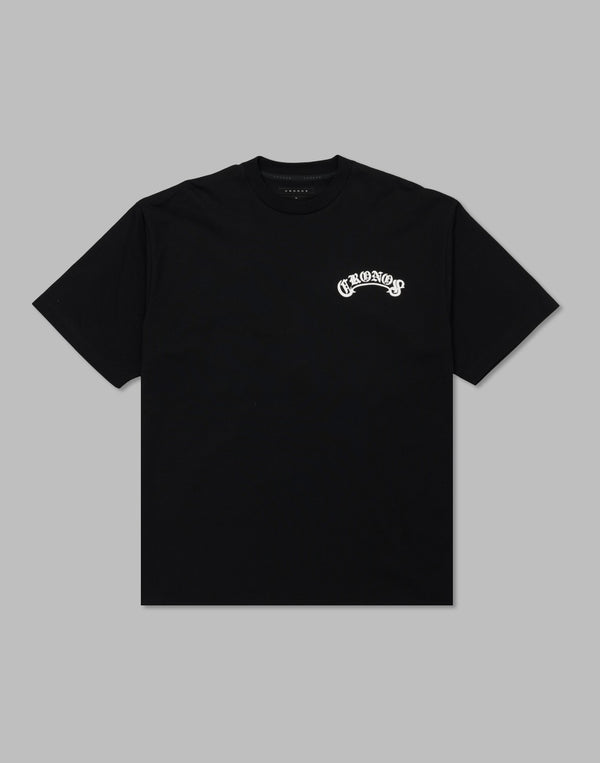 CRONOS Arch Black Letter OverSize T-SHIRT【BLACK×WHITE】