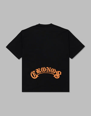 CRONOS Arch Black Letter OverSize T-SHIRT【BLACK×ORANGE】