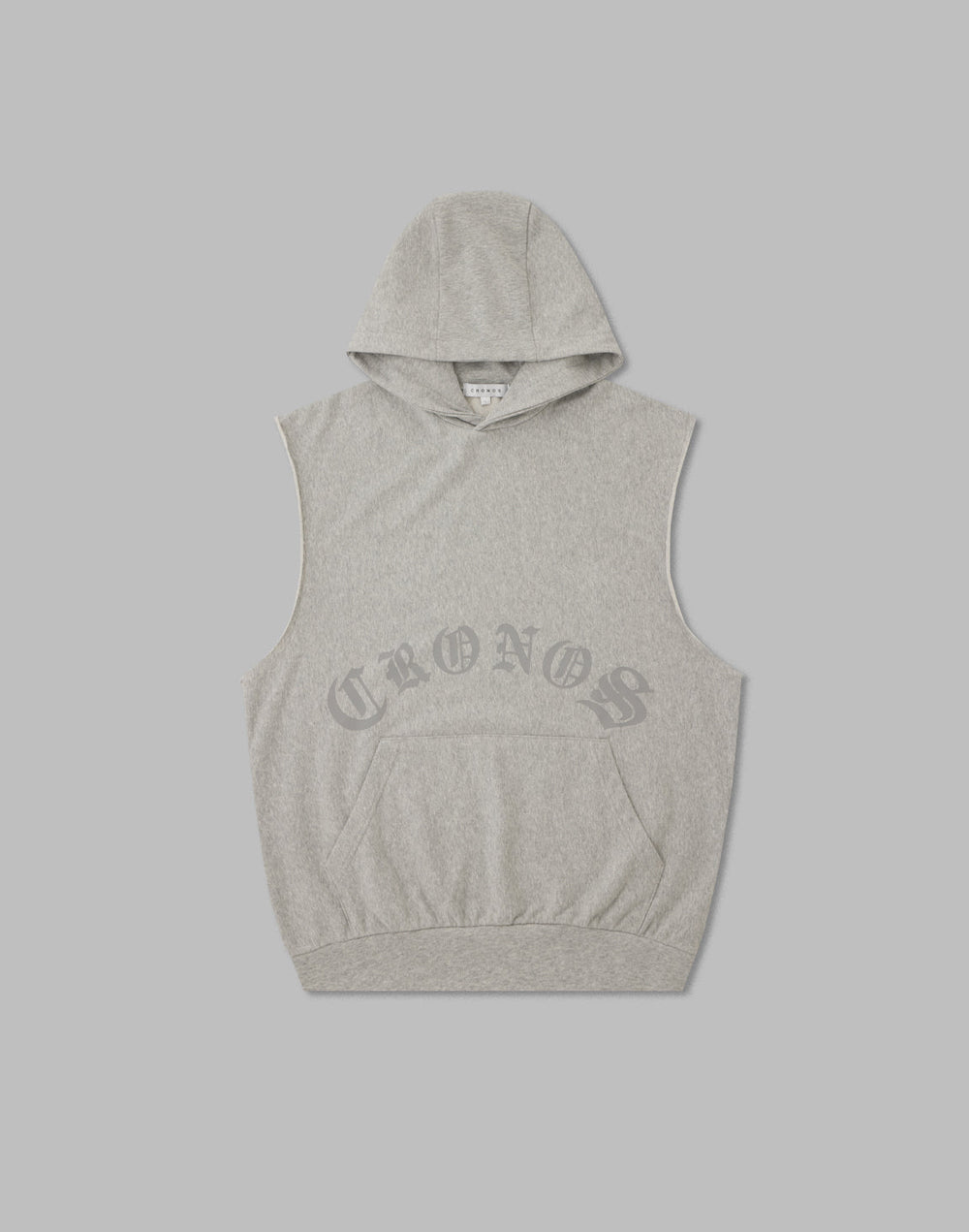 CRONOS BLACK LETTER LOGO SLEEVELESS HOODIE [GRAY]