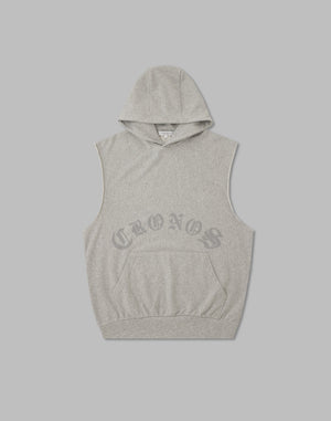 CRONOS BLACK LETTER LOGO SLEEVELESS HOODIE【GRAY】
