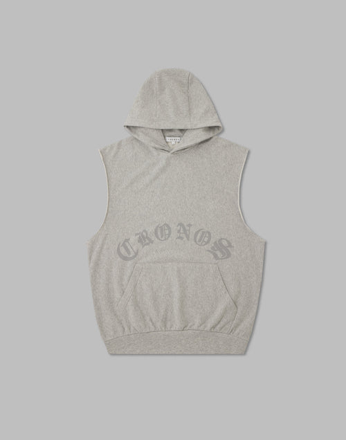 CRONOS BLACK LETTER LOGO SLEEVELESS HOODIE【GRAY】