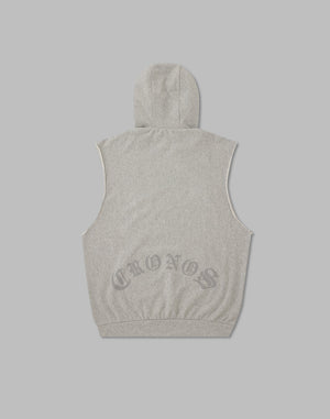 CRONOS BLACK LETTER LOGO SLEEVELESS HOODIE【GRAY】