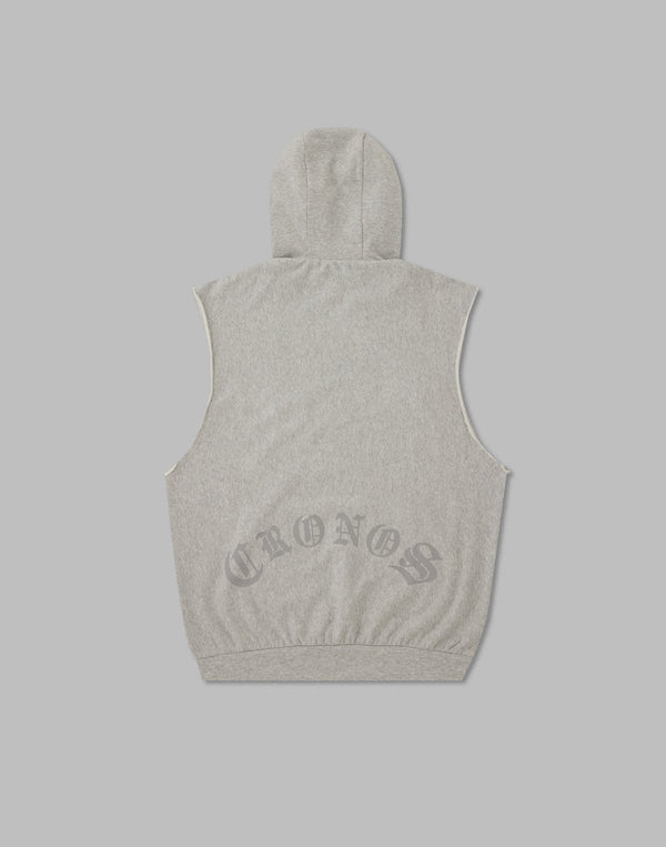 CRONOS BLACK LETTER LOGO SLEEVELESS HOODIE【GRAY】