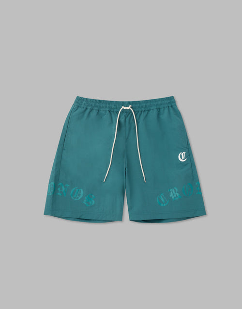 CRONOS BLACK LETTER WASHED SHORTS [GREEN]