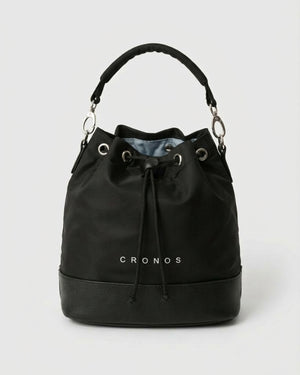 CRONOS WOMEN NYLON MIX DRAWSTRING BAG【BLACK】