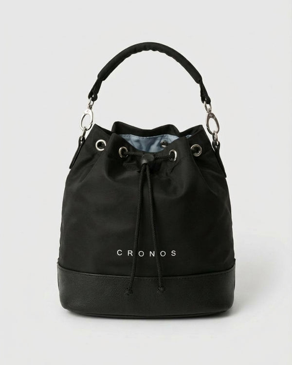 CRONOS WOMEN NYLON MIX DRAWSTRING BAG【BLACK】
