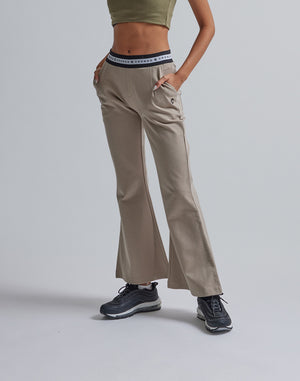CRONOS WOMEN CALF LOGO FLARE PANTS【BEIGE】