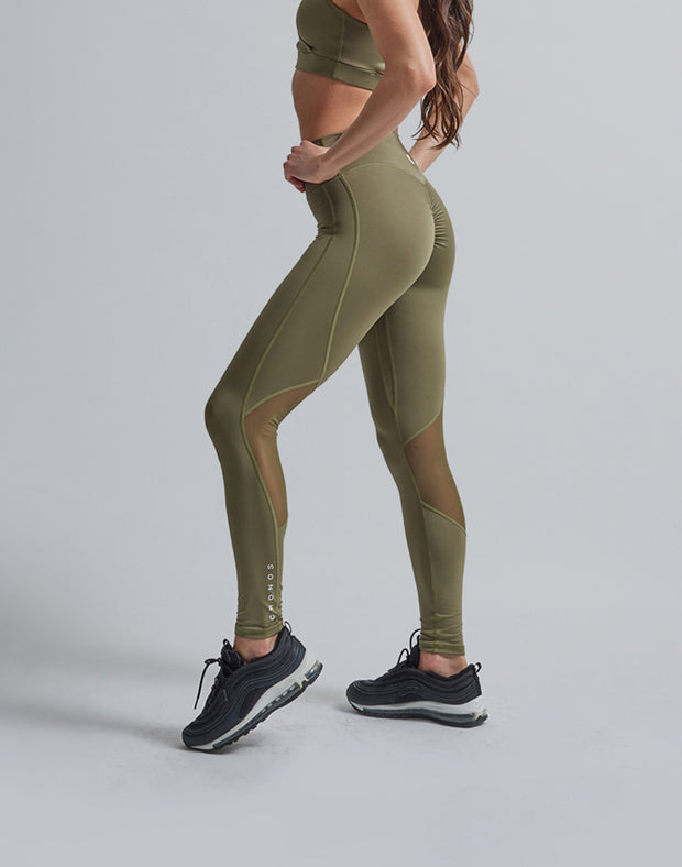 CRONOS WOMEN BACK KNEES MESH LEGGINGS【KHAKI】