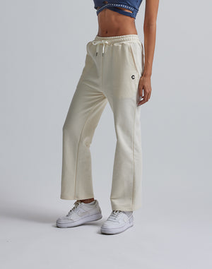 CRONOS WOMEN HIP LOGO FLARE PANTS【CREAM】