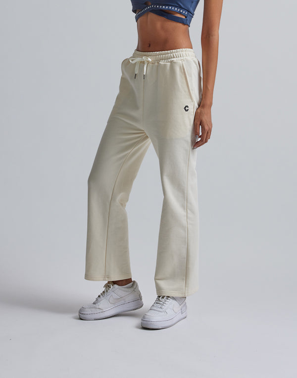 CRONOS WOMEN HIP LOGO FLARE PANTS【CREAM】