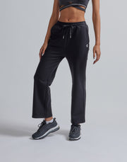 CRONOS WOMEN HIP LOGO FLARE PANTS【BLACK】