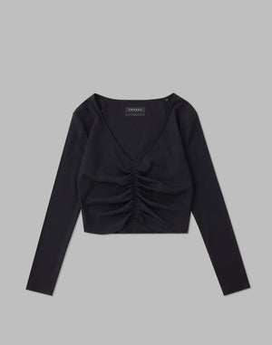 CRONOS WOMEN SHIRRING LONGSLEEVE【BLACK】