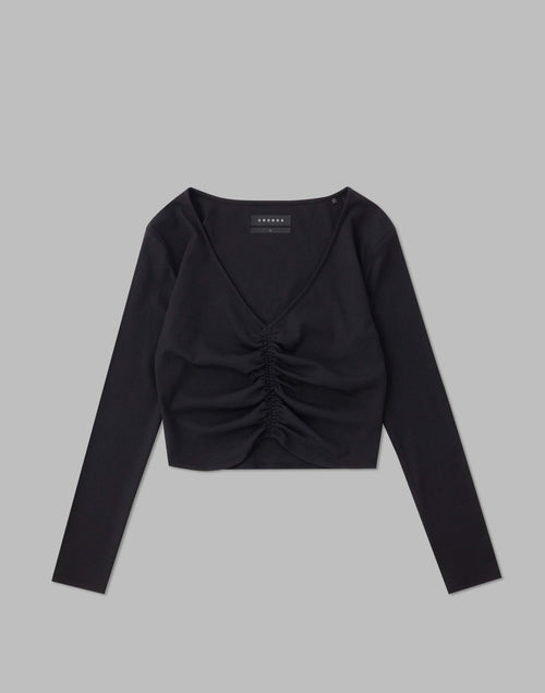 CRONOS WOMEN SHIRRING LONGSLEEVE【BLACK】