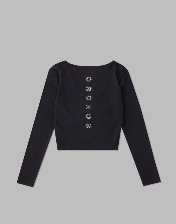 CRONOS WOMEN SHIRRING LONGSLEEVE【BLACK】