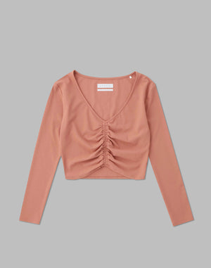 CRONOS WOMEN SHIRRING LONGSLEEVE【PINK】