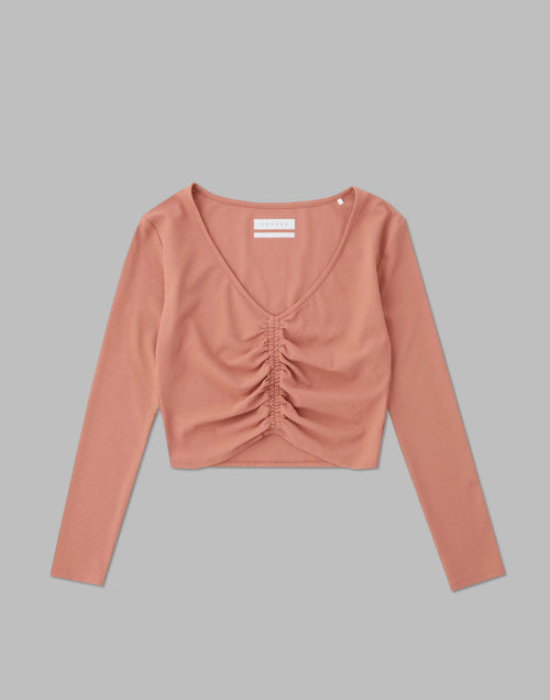 CRONOS WOMEN SHIRRING LONGSLEEVE【PINK】