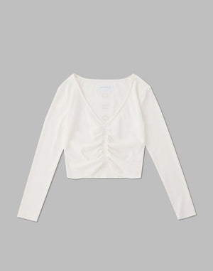 CRONOS WOMEN SHIRRING LONGSLEEVE【WHITE】