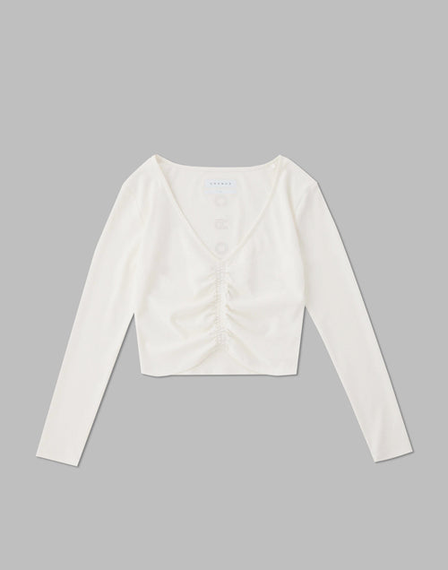 CRONOS WOMEN SHIRRING LONGSLEEVE【WHITE】