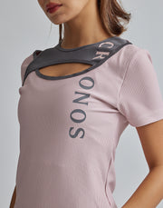 CRONOS WOMEN DESIGN RIB T-SHIRTS【PINK】