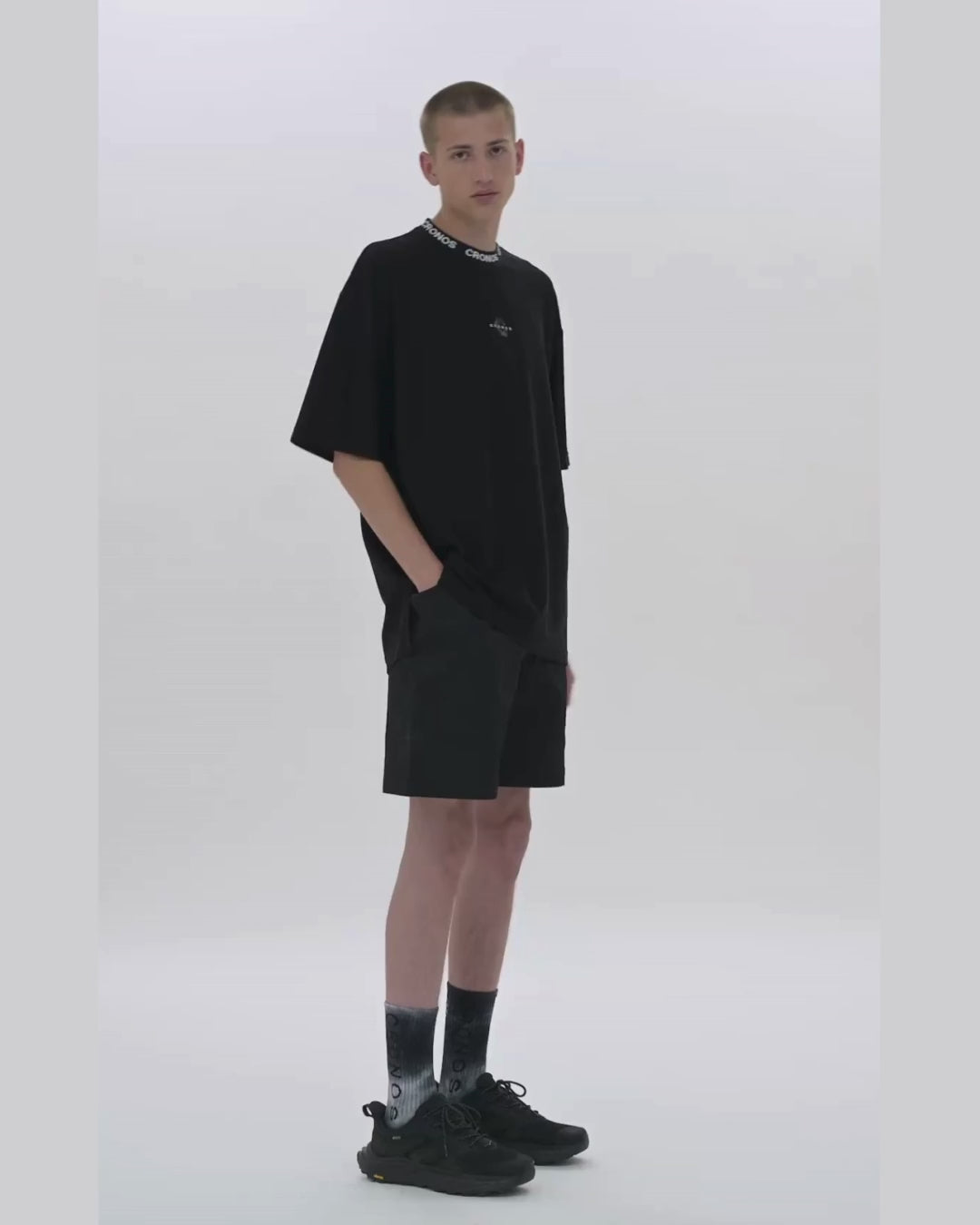 CRONOS AIR MESH JACQUARD COLLAR TEE【BLACK×WHITE】